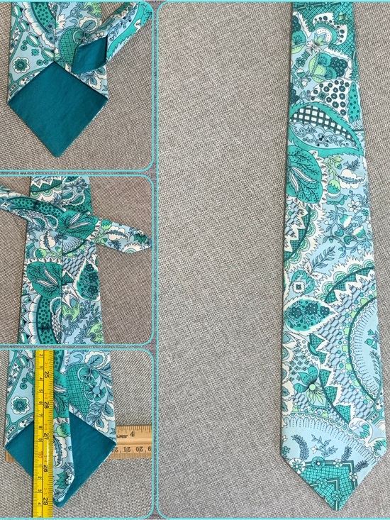 None Other - Pastel Teal Paisley Cotton Look Tie